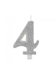 CANDELINA NUMERALE CM.9,5 GLITTER NR.4 SILVER