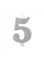 CANDELINA NUMERALE CM.9,5 GLITTER NR.5 SILVER