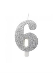 CANDELINA NUMERALE CM.9,5 GLITTER NR.6 SILVER