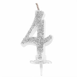 CANDELINA MINI NUMERALE CM.7 NR.4 SILVER GLITTER