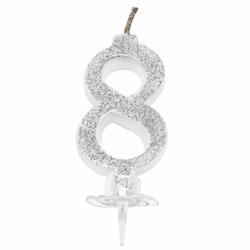 CANDELINA MINI NUMERALE CM.7 NR.8 SILVER GLITTER
