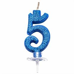 CANDELINA MINI NUMERALE CM.7 NR.5 BLUE GLITTER