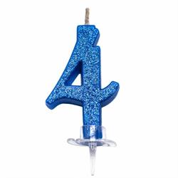 CANDELINA MINI NUMERALE CM.7 NR.4 BLUE GLITTER