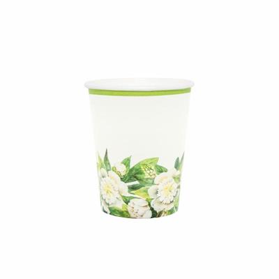 BICCHIERE CARTA 260CC   PEONIA BIANCO VERDE PZ.8
