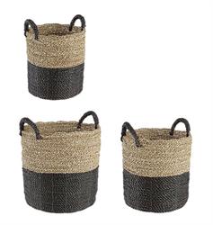 CESTA IN RATTAN NATURAL E NERO D.30X31 H. CON MANICI