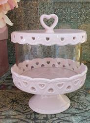 PORTACAKE PORCELLANA E  VETRO D.16 H.21 PINK