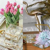 SCATOLA VETRO METALLO GOLD 8X8X5