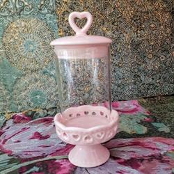 PORTACAKE PORCELLANA E  VETRO D.7,5 H.16 PINK