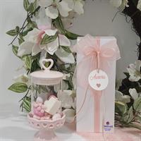 PORTACAKE PORCELLANA E  VETRO D.7,5 H.16 PINK