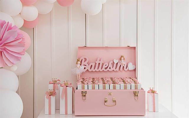SCRITTA BATTESIMO LEGNO ROSA
