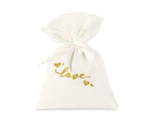 SACCHETTO RASO BIANCO LOVE GOLD 10X14