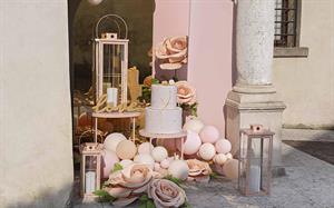 ROSA CON STELO SU BASE  PINK H.120