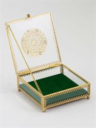 SCATOLA VETRO E METALLO GOLD C.DECORI CM.10X10X10 H.