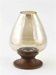 PORTACANDELA LEGNO VETRO AMBRA D.20 H.30