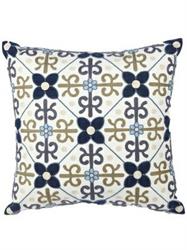 CUSCINO RICAMO PIASTRELLE WHITE BLUE 46X46