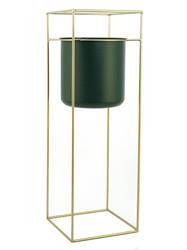 PORTAVASO METALLO VERDE ORO CON STAND CM.20X20X65 H.