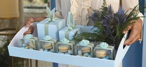 SCAT. FLEUR 7X7X7 LINO  AZZURRO E GOLD