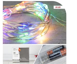 LUCI  30 NANOLED MULTICOLOR A BATTERIA FILO RAME