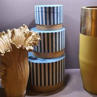 SCATOLA TONDA CARTONE RIGHE BLU DIAM. 10X8 H.