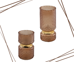 VASO VETRO DIAM.12X25 H. MARRONE CON FASCIA ORO