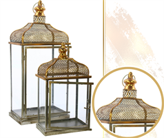 LANTERNA ORO VETRO E METALLO CM.30X20X67 H.