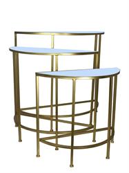 SET 3 TAVOLINI MEZZALUNA IN METALLO CON SPECCHIO