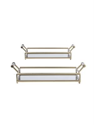 VASSOIO METALLO ORO CON MANICI E SPECCHIO CM.50X25X12 H.