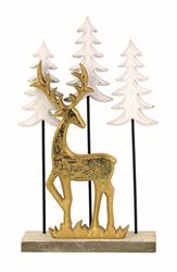 CERVO DORATO CON ALBERI IN LEGNO SU BASE CM. 30 H.