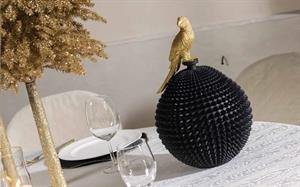 POTICHE NERO CON PAPPAGALLO ORO CM.40 H. IN POLIRESINA