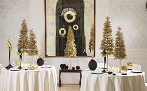 POTICHE NERO CON PAPPAGALLO ORO CM.40 H. IN POLIRESINA