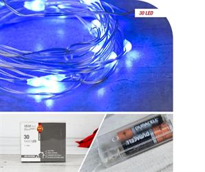 LUCI  30 NANOLED BLU A  BATTERIA FILO RAME