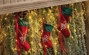 CALZA VELLUTO ROSSO DECORO NATALIZIO CM.34 H.