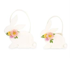 SET 2 CESTINI CONIGLI IN PANNO CON FIORI