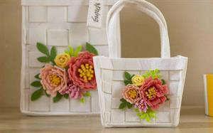 SET 2 CESTINI BORSETTE  IN PANNO CON FIORI CM.22