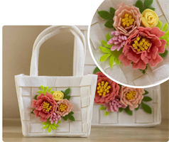 SET 2 CESTINI BORSETTE  IN PANNO CON FIORI CM.22