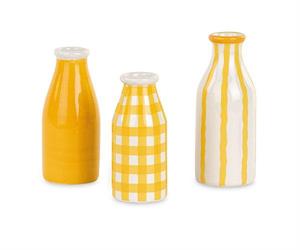 BOTTIGLIA RIGHE E QUADRI  GIALLI H.14