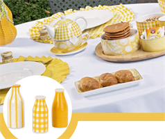 BOTTIGLIA RIGHE E QUADRI  GIALLI H.14