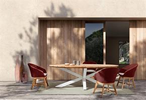 POLTRONA LEGNO TEK E CORDA IN POLIP. CORTEN