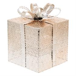 SCATOLA REGALO METALLO  LUMINOSA ORO CM.13X13 CON 20 LED