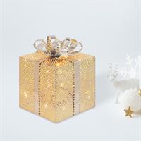 SCATOLA REGALO METALLO  LUMINOSA ORO CM.13X13 CON 20 LED