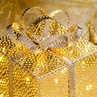 SCATOLA REGALO METALLO  LUMINOSA ORO CM.13X13 CON 20 LED