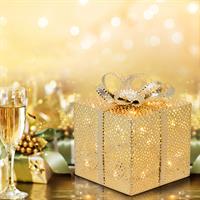 SCATOLA REGALO METALLO  LUMINOSA ORO CM.16X16 CON 30 LED