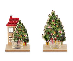 PORTA T-LIGHT LEGNO CON ALBERO E CASETTA CM.14 H.