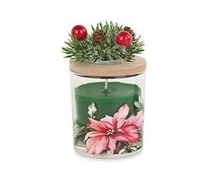 BARATTOLO VETRO CON COPERCHIO E CANDELA VERDE D.8X10,5 H.