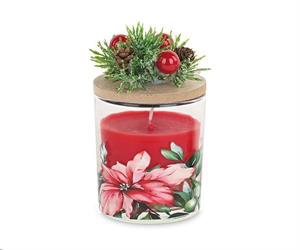 BARATTOLO VETRO CON COPERCHIO E CANDELA ROSSA D.8X10,5 H.